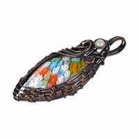 Handmade Millefiori Pendant: Copper Wire Wrapped Glass Necklace with Rose Quartz Accent