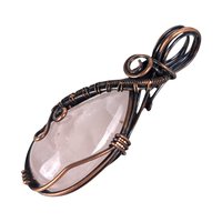 Handmade Rose Quartz Pendant: Copper Wire Wrapped Teardrop Gemstone Necklace