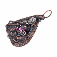 Handmade Crystal Pendant: Copper Wire Woven Necklace with Purple Accents