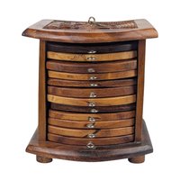 Vintage Carved Wood Coaster Set: Mixed Wood Barware with Holder