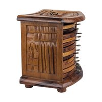 Vintage Carved Wood Coaster Set: Mixed Wood Barware with Holder