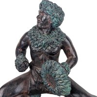 Vintage Polynesian Warrior Statue: Faux Bronze Hula Dancer Figure