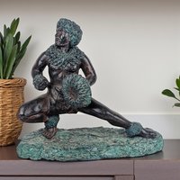 Vintage Polynesian Warrior Statue: Faux Bronze Hula Dancer Figure