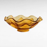 Vintage Viking Glass Bowl: Amber Epic Double Crimp Art Glass Dish
