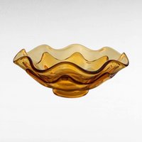 Vintage Viking Glass Bowl: Amber Epic Double Crimp Art Glass Dish