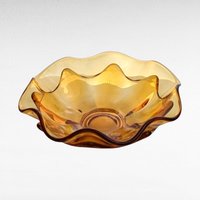 Vintage Viking Glass Bowl: Amber Epic Double Crimp Art Glass Dish