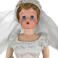 Vintage 1950s Large Bride Doll: Mid-Century Boudoir Bed Doll with Sleepy Eyes