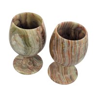 Vintage 1970s Carved Onyx Goblets: Set of 2 Banded Stone Chalices
