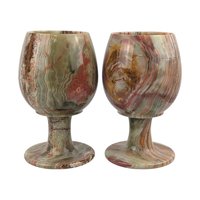 Vintage 1970s Carved Onyx Goblets: Set of 2 Banded Stone Chalices