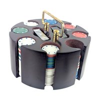 Vintage 1970s Rotating Poker Chip Caddy: Wood and Brass Carousel Game Set