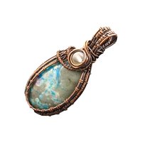 Handmade Copper Wire Wrapped Pendant: Blue Natural Stone with Clear Accent