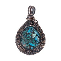 Copper Wire Wrapped Pendant: Azurite Malachite Gemstone, Artisan Boho Jewelry