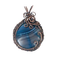 Copper Wire Wrapped Agate Pendant: Blue Striped Gemstone with Swirls