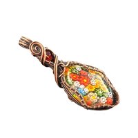 Copper Wire Wrapped Millefiori Pendant: Colorful Glass Cabochon