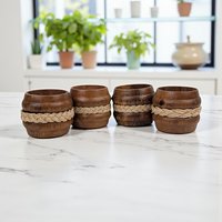 Vintage 1970s Barrel Napkin Rings: Set of 4 Wooden Rope Napkin Holders, Philippines