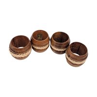 Vintage 1970s Barrel Napkin Rings: Set of 4 Wooden Rope Napkin Holders, Philippines