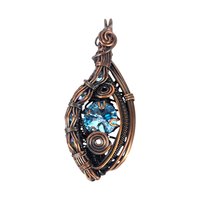 Handmade Copper Wire Wrapped Pendant: Blue Rivoli Crystal Statement Jewelry