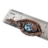 Handmade Copper Wire Wrapped Pendant: Blue Rivoli Crystal Statement Jewelry