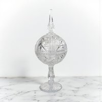 Vintage Cut Crystal Pedestal Candy Dish: Large Lidded Apothecary Jar