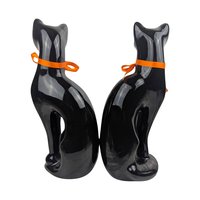 Vintage 1980s Black Cat Figurines: Set of 2 Ceramic Halloween Decor