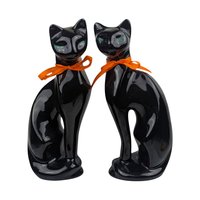 Vintage 1980s Black Cat Figurines: Set of 2 Ceramic Halloween Decor