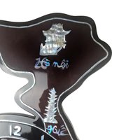 Vintage Vietnam Map Wall Clock: Mother of Pearl Inlay, Lacquerware Zodiac Clock