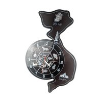 Vintage Vietnam Map Wall Clock: Mother of Pearl Inlay, Lacquerware Zodiac Clock