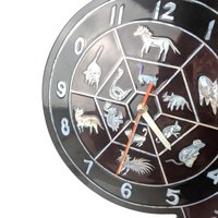 Vintage Vietnam Map Wall Clock: Mother of Pearl Inlay, Lacquerware Zodiac Clock