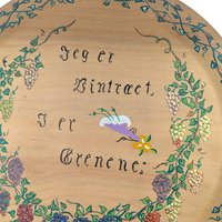 Vintage 1956 Hand Painted Wood Plate: Scandinavian Folk Art, Grapevine Decor