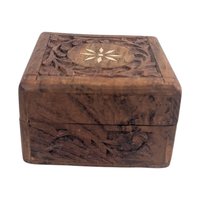 Vintage Carved Wooden Box: Hand Carved Indian Wood, Inlay Trinket or Jewelry Box