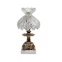 Vintage Hollywood Regency Accent Lamp: Ornate Brass, Marble Base and Glass Shade Table Light
