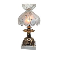 Vintage Hollywood Regency Accent Lamp: Ornate Brass, Marble Base and Glass Shade Table Light