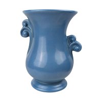 Vintage 1930s RumRill Art Pottery Vase: Red Wing Blue Urn with Scroll Handles