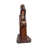 Vintage Hand Carved Monk Statue: Reading Friar Wood Figure, Bookshelf Decor