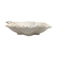 Vintage 1987 Ceramic Leaf Dish: Cream and Gold Gilt Trinket Tray, Hollywood Regency Candy Dish