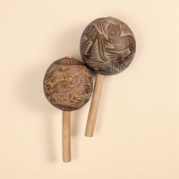 Vintage Etched Gourd Maracas: Hand Carved Owl & Bird Shakers, Mexican Folk Art Decor