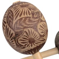 Vintage Etched Gourd Maracas: Hand Carved Owl & Bird Shakers, Mexican Folk Art Decor