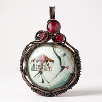 Handmade Copper Wire Wrapped Pendant: Carousel Dream Art Jewelry