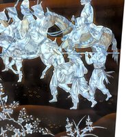 Vintage Vietnamese Mother of Pearl Panel: Imperial Procession Lacquerware Wall Art