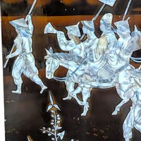 Vintage Vietnamese Mother of Pearl Panel: Imperial Procession Lacquerware Wall Art