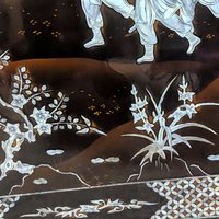 Vintage Vietnamese Mother of Pearl Panel: Imperial Procession Lacquerware Wall Art