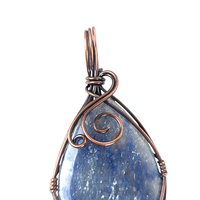 Copper Wire Wrapped Blue Quartz Pendant: Handmade Teardrop Gemstone Jewelry