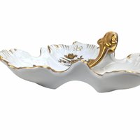 Vintage Mid-Century Gold Floral Dish: 3-Part Ceramic Trinket Tray