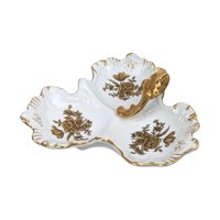 Vintage Mid-Century Gold Floral Dish: 3-Part Ceramic Trinket Tray