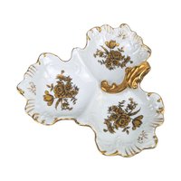 Vintage Mid-Century Gold Floral Dish: 3-Part Ceramic Trinket Tray