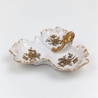 Vintage Mid-Century Gold Floral Dish: 3-Part Ceramic Trinket Tray