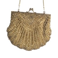 Vintage Gold Beaded Shell Purse: Art Deco Style Evening Bag Clutch