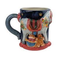Vintage Susan Winget Christmas Mugs, Pair: Certified International Rocking Horse & Toy Mugs
