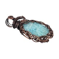 Amazonite Wire Wrapped Pendant: Handmade Copper Statement Jewelry