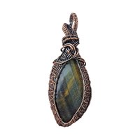 Tiger's Eye Wire Wrapped Pendant: Large Copper Statement Jewelry